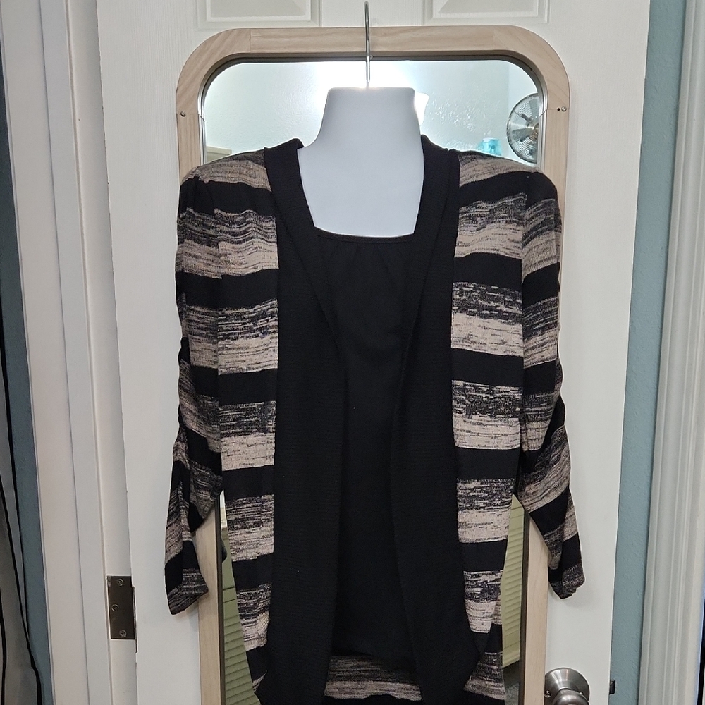 Cato Black and Cream Striped Cardigan